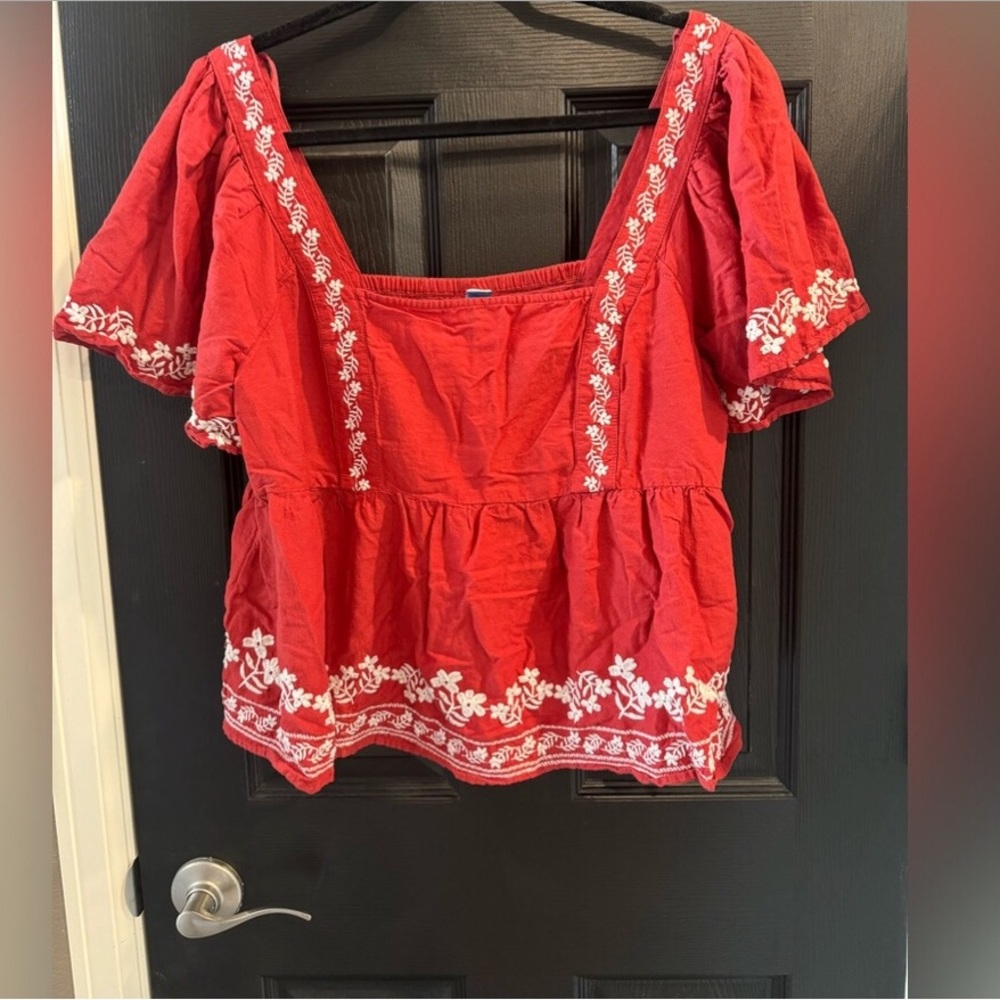 Old Navy Womens Off the Shoulder Blouse‎ Size XL Red White Coquette Cropped